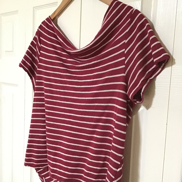 **2 FOR $20** 
CODE x MODE COWL NECK HIGH LOW STRIPED LINEN TOP SIZE L - Picture 2 of 9